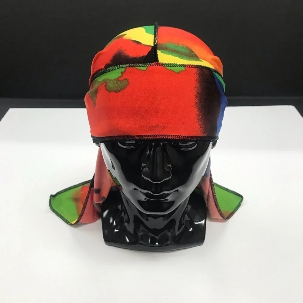 Jersey Durag Head Scarf Turban Multicolored Long Tail Stretch Wave Cap - Picture 4 of 14